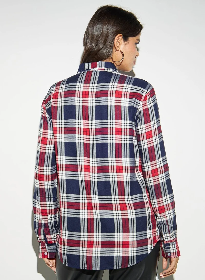 Lee Cooper Lee Cooper Checked Shirt with Roll-Up Sleeves and Pocket