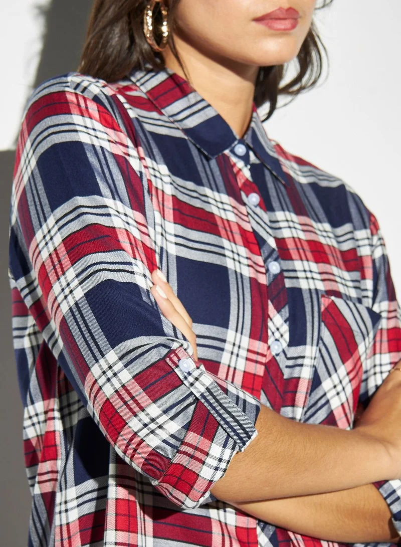 Lee Cooper Lee Cooper Checked Shirt with Roll-Up Sleeves and Pocket