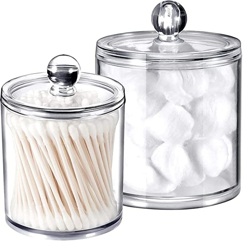 Dispenser Holder Jars Canister Set, 2 Pieces, Clear Acrylic Bathroom Organizer for Cotton Balls, Cotton Rounds, Bath Salts - Premium Quality Plastic, Sleek and User-Friendly Design