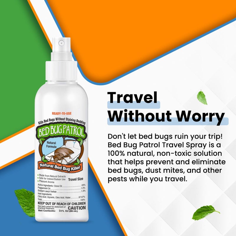Bed Bug Patrol Bed Bug Travel Spray â€“ 3oz | Fast-Acting TSA Approved - Non-Toxic Hotel Treatment - Kills Bedbugs, Eggs & Larvae | Natural, Family & Pet Safe by Bed Bug Patrol - Image 2