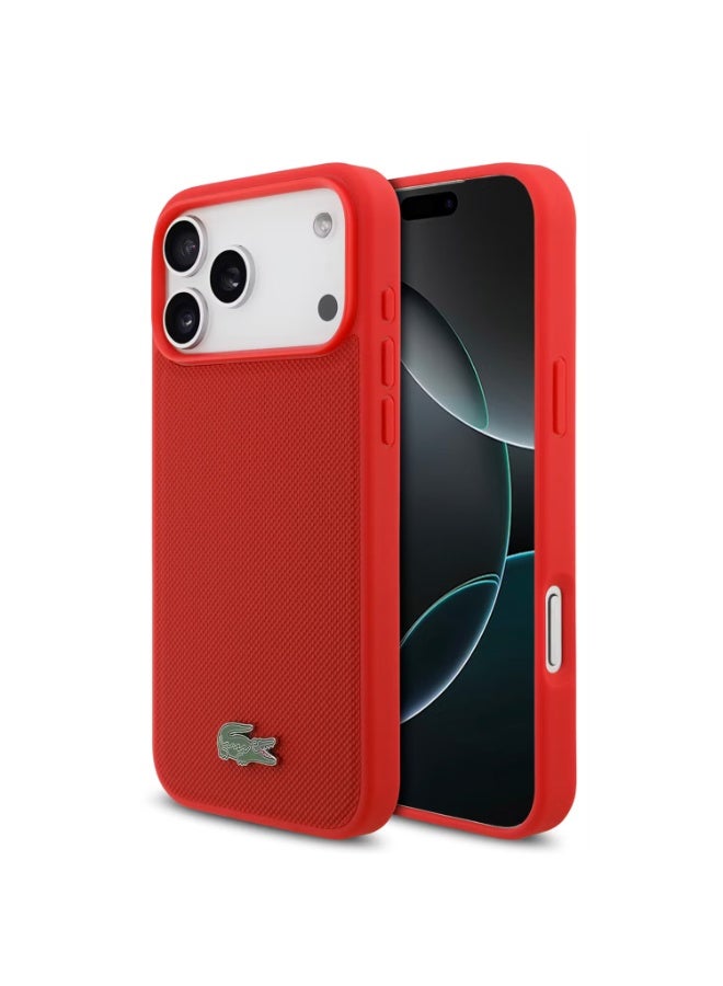 Lacoste MagSafe PU Leather Hard Case with Iconic Petit Pique Logo for iPhone 17 Pro Max, Drop Protection, Slim Profile, Easy Snap-On Design, Sustainable Packaging - Red - Image 2