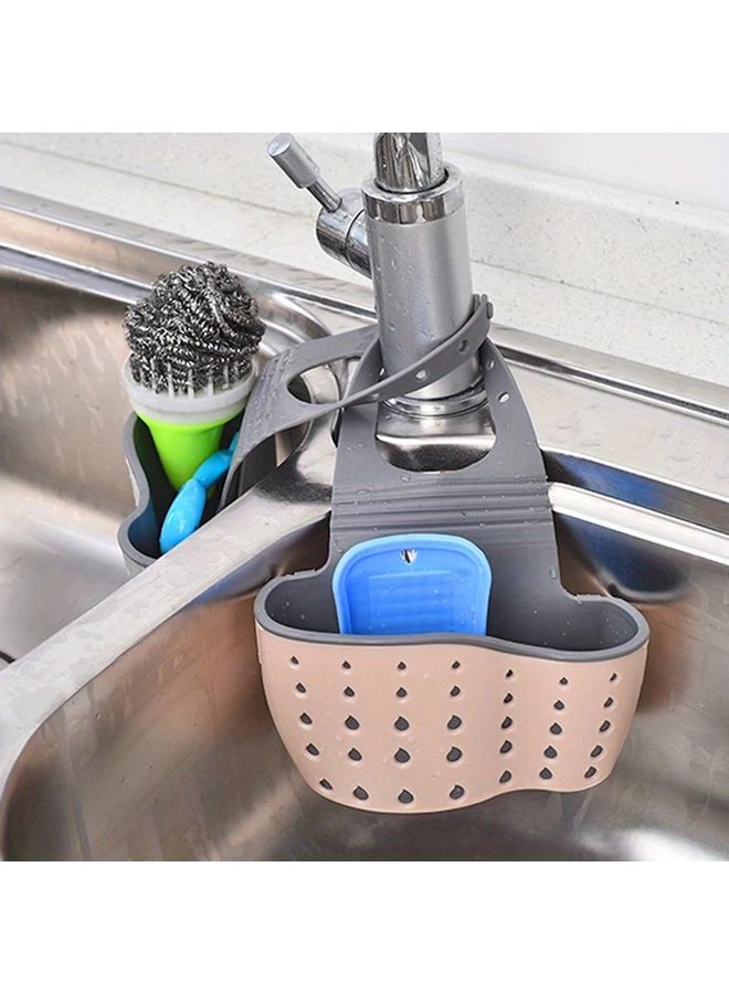 Pink Adjustable Height Silicone Hanging Basket Kitchen Organizer With Drainage System - Image 1