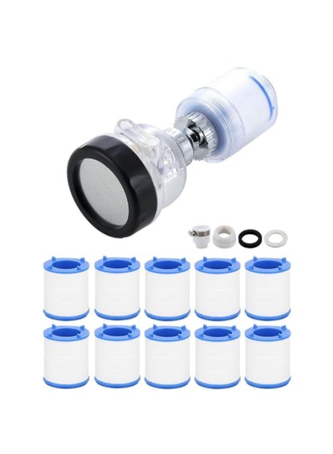 JZS Water Purification Unit - Chlorine Reduction,Faucet Water Filter,360 Rotating Design, Adjustable 3 Modes, Convenient Replacement Packages,Transparent,with 10 Replacement Filter Elements - Image 1