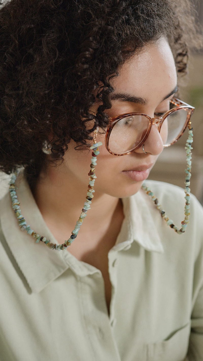 PEARLADA PEARLADA Amazonite Chips Glasses Chain, Stone Beaded Sunglasses Strap, Chakra Eyeglass Holder around Neck  - Image 3