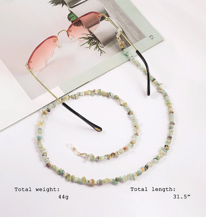 PEARLADA PEARLADA Amazonite Chips Glasses Chain, Stone Beaded Sunglasses Strap, Chakra Eyeglass Holder around Neck  - Image 4