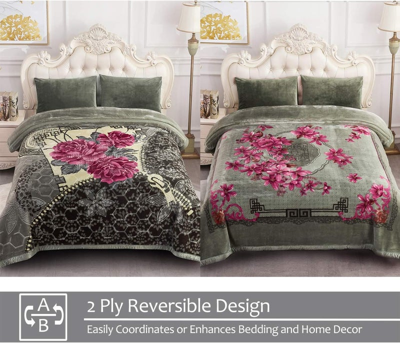 JML Fleece Blanket, Plush Blanket King Size 85" x 93", 10 Pounds Heavy Korean Style Mink Blanket - Silky Soft and Warm, 2 Ply A&B Printed Raschel Bed Blanket, Grey Red Floral - Image 3