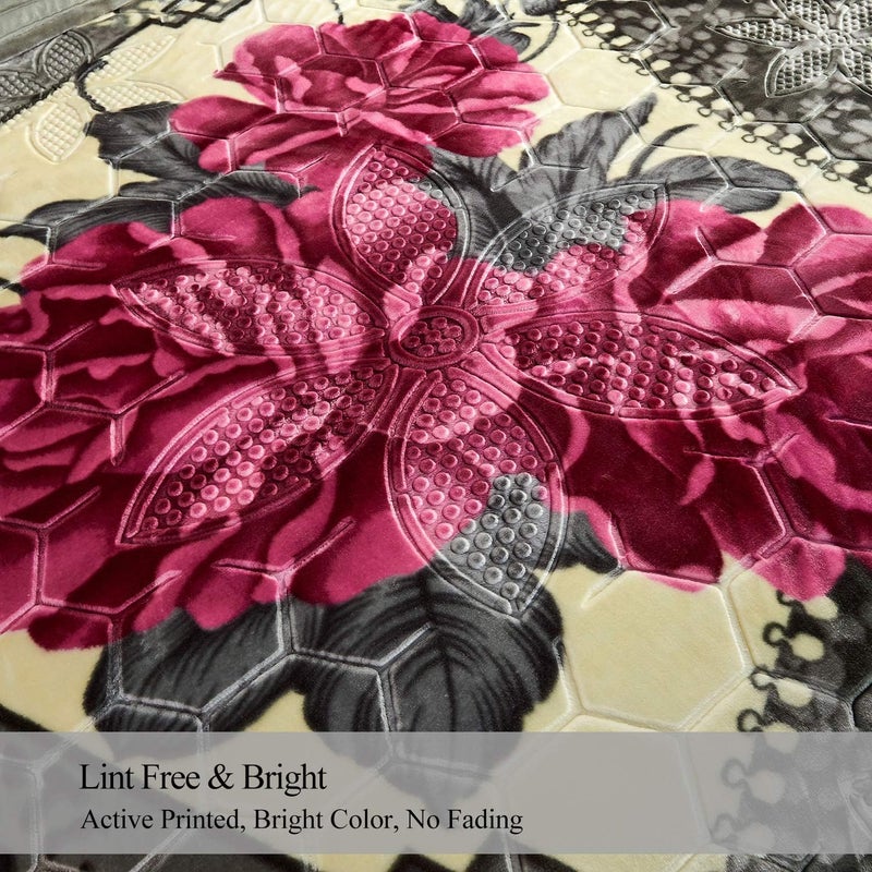 JML Fleece Blanket, Plush Blanket King Size 85" x 93", 10 Pounds Heavy Korean Style Mink Blanket - Silky Soft and Warm, 2 Ply A&B Printed Raschel Bed Blanket, Grey Red Floral - Image 5