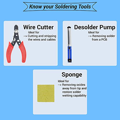 Hillgrove 12in1 Basic Complete 25W Soldering Iron Kit with 5 Meter Solder Wire, Scrub, Pump, Cutter, Tester, Tweezer, Tape, Bit, Wick 25 W Simple (Flat, Pointed Tip) - Image 4