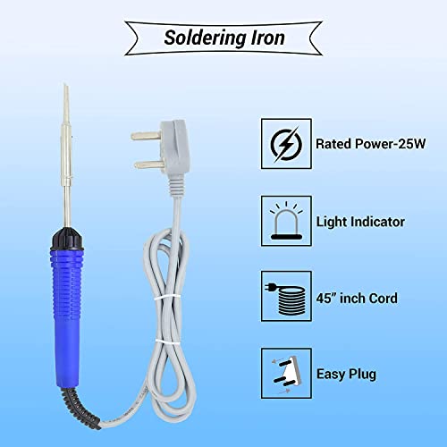 Hillgrove 12in1 Basic Complete 25W Soldering Iron Kit with 5 Meter Solder Wire, Scrub, Pump, Cutter, Tester, Tweezer, Tape, Bit, Wick 25 W Simple (Flat, Pointed Tip) - Image 5