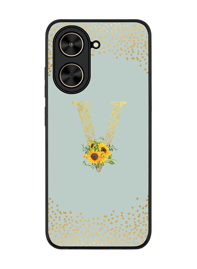 Stylizedd For Xiaomi Poco C71 / Redmi A5 4G Case,Slim fit Camera Protection, Shockproof Thin Phone cover  - Custom Floral Monogram - V  (Light Grey )