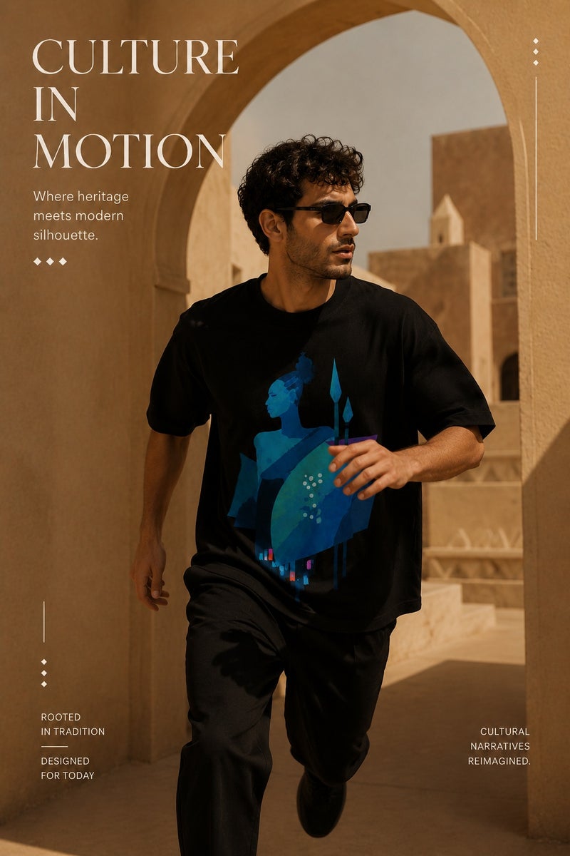Men's Oversized Black Cultural Graphic T-Shirt Casual Short Sleeve Crew Neck Streetwear Tee - Image 3