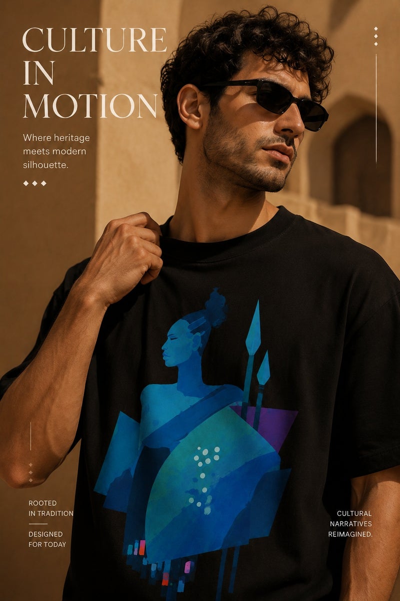 Men's Oversized Black Cultural Graphic T-Shirt Casual Short Sleeve Crew Neck Streetwear Tee - Image 1
