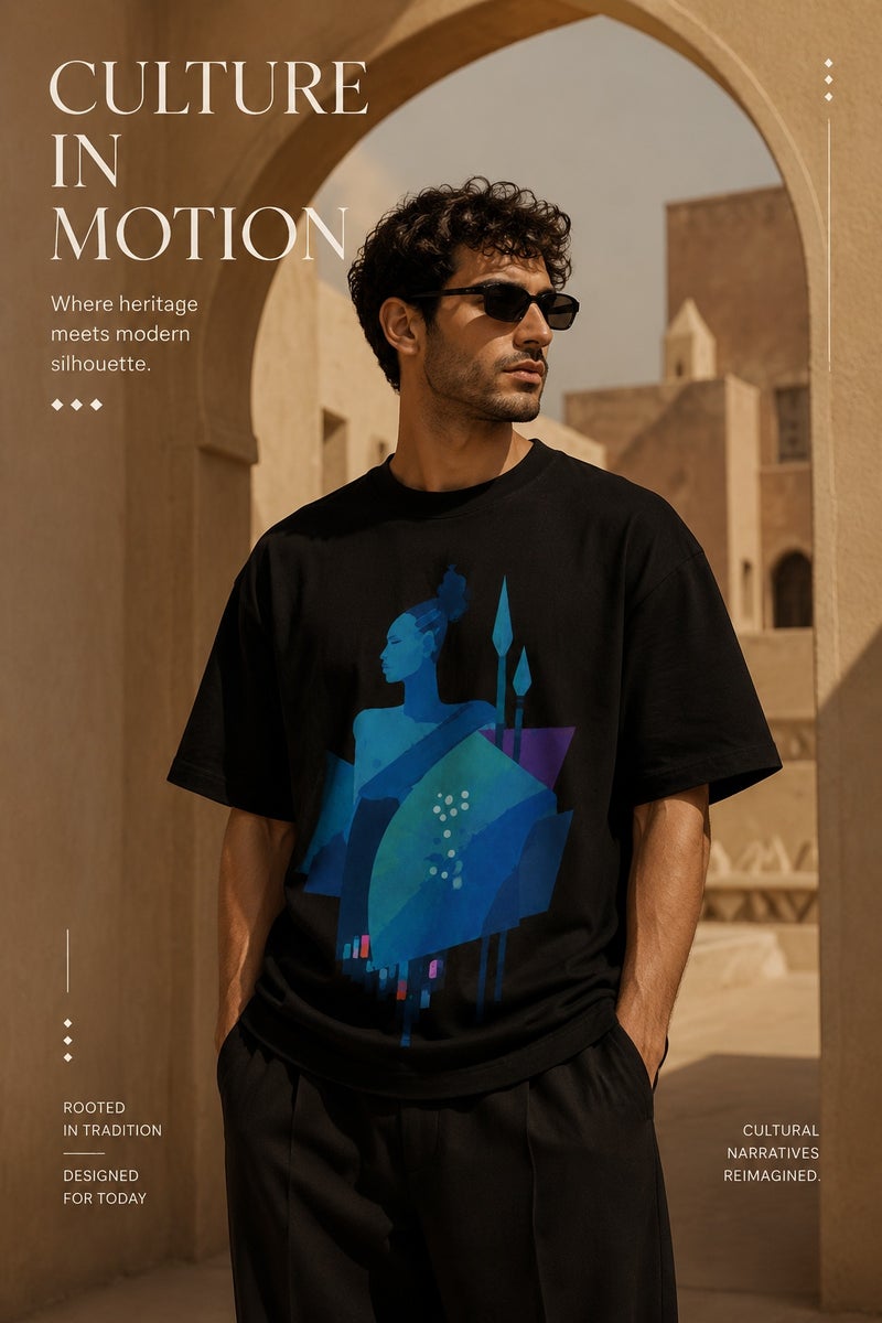 Men's Oversized Black Cultural Graphic T-Shirt Casual Short Sleeve Crew Neck Streetwear Tee - Image 5