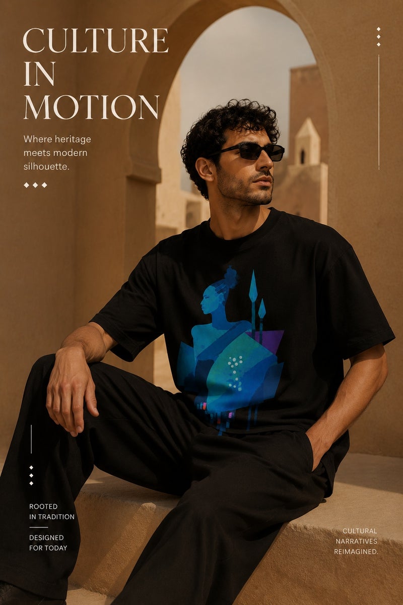 Men's Oversized Black Cultural Graphic T-Shirt Casual Short Sleeve Crew Neck Streetwear Tee - Image 4