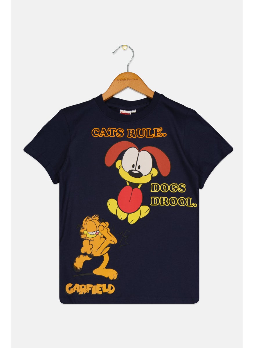 nickelodeon Kids Boy Crew Neck Short Sleeve Garfield T-Shirt, Navy  - Image 1