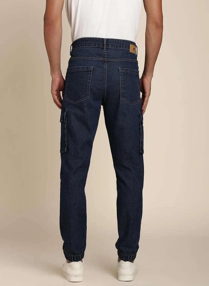 Dennis Lingo Men's Denim Blue 100% Cotton Solid Full Length Regular Fit Jeans