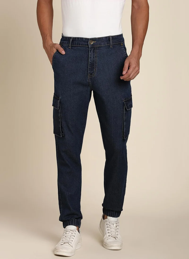 Dennis Lingo Men's Denim Blue 100% Cotton Solid Full Length Regular Fit Jeans