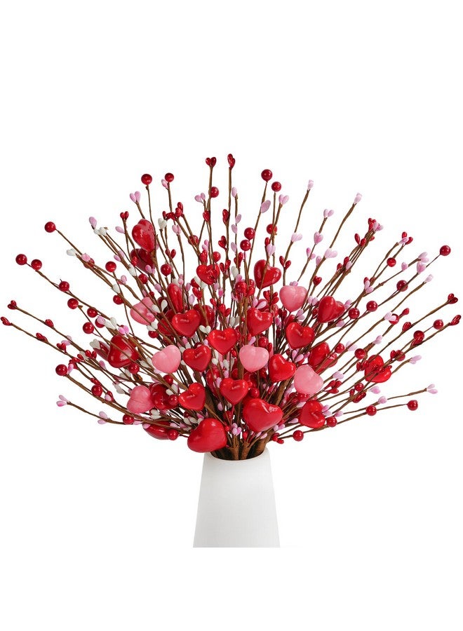Childom 6 Pcs Mother’s Day Artificial Picks,Mothers Day Flowers Gifts for Mom 16 Inch Valentines Flowers Artificial,Red and Pink Heart Shaped Berries Picks for Wife,Mom,Home,Party,Mothers Day Decorations - Image 1