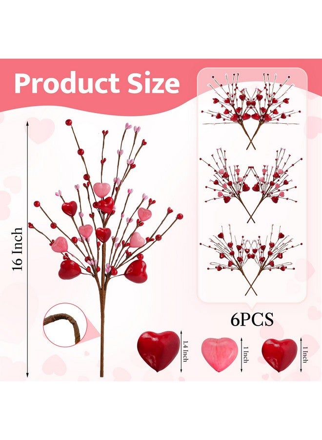 Childom 6 Pcs Mother’s Day Artificial Picks,Mothers Day Flowers Gifts for Mom 16 Inch Valentines Flowers Artificial,Red and Pink Heart Shaped Berries Picks for Wife,Mom,Home,Party,Mothers Day Decorations - Image 2