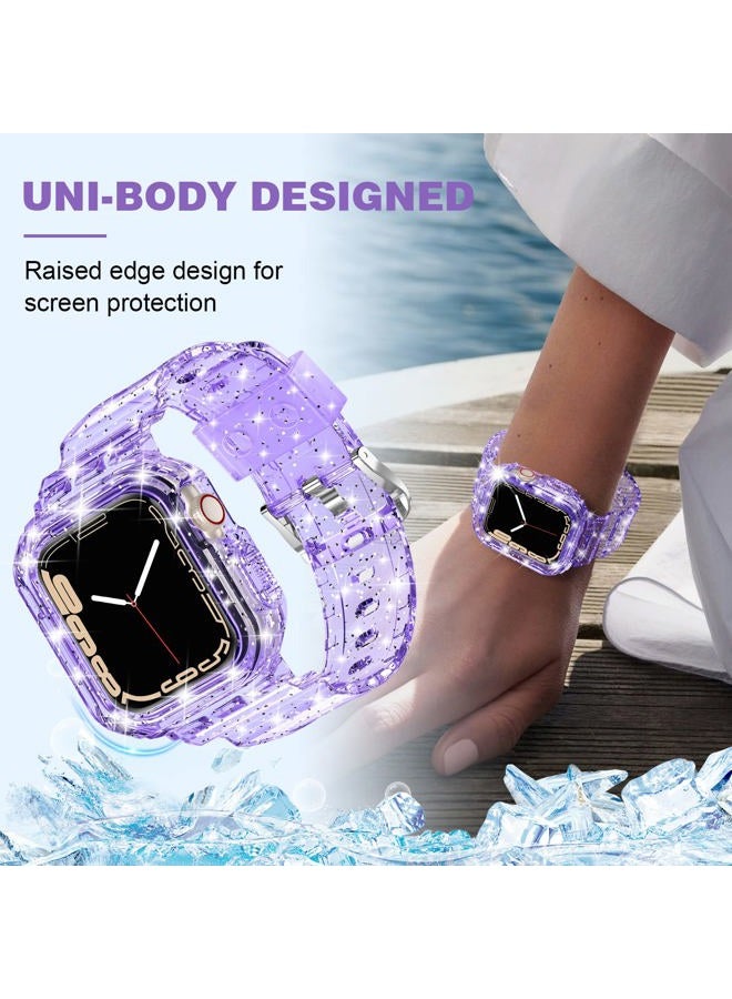 XYF Compatible for Crystal Clear Apple Watch Bands, 45mm 44mm 42mm Bumper Case for Men Women Jelly Sport Cover Strap for iWatch Ultra 2/1 Series 10 9 8 7 SE 6 5 4 3 2 1 (Glitter Purple, 42/44/45) - Image 5