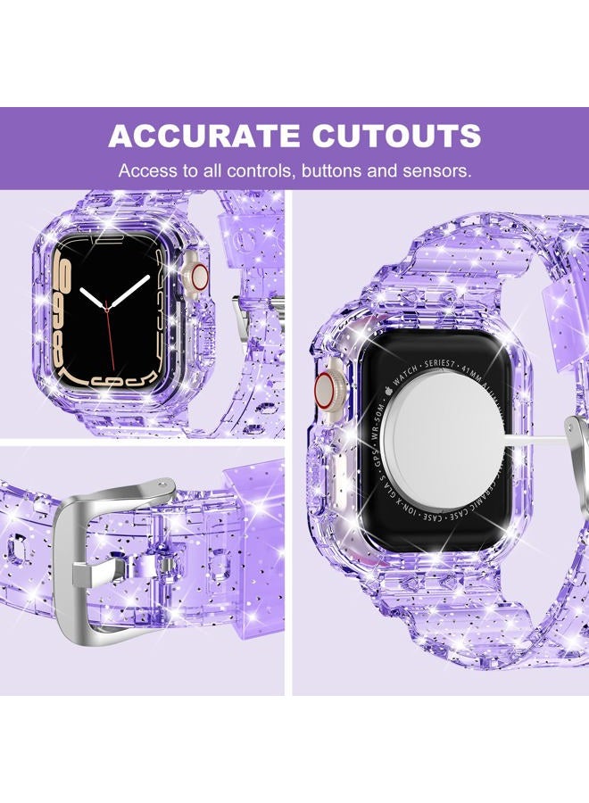 XYF Compatible for Crystal Clear Apple Watch Bands, 45mm 44mm 42mm Bumper Case for Men Women Jelly Sport Cover Strap for iWatch Ultra 2/1 Series 10 9 8 7 SE 6 5 4 3 2 1 (Glitter Purple, 42/44/45) - Image 4