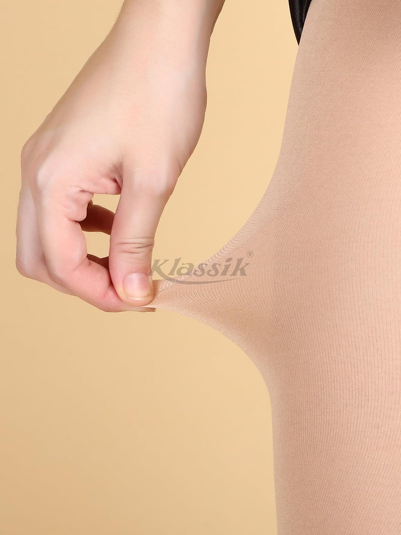 Klassik Since 1993 | Opaque Soft Stockings for Women & Girls |Poly Cotton High Waisted Thigh | Stretch, Breathable & Comfortable for Everyday Wear | Perfect Pair with Shorts, Dresses & Shirts -Skin-XL - Image 5