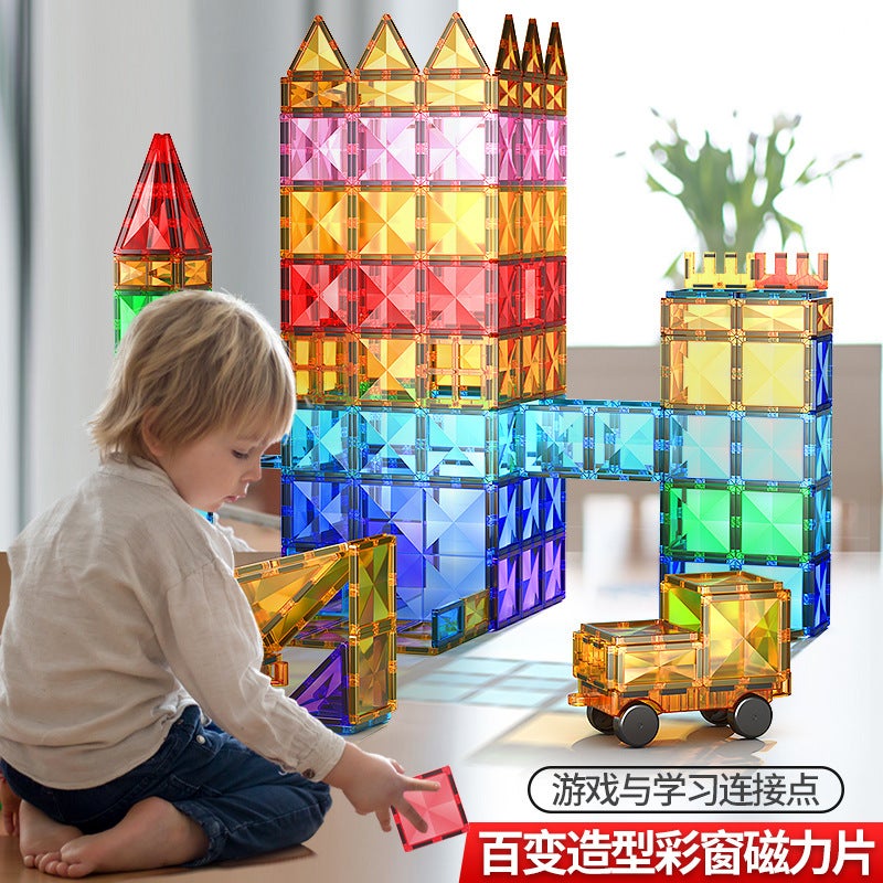 Drill Surface Color Window Magnetic Piece Strong Magnetic Magnet Assembly Sliding Pipe Building Blocks Kidsren'S Toys Puzzle Boys And Girls - Image 2