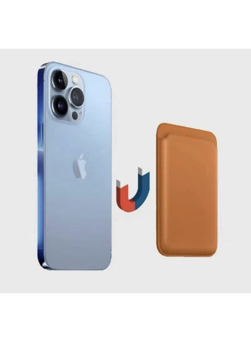 Mag-Safe Leather Wallet Pouch Compatible for iPhone 12, 13 and 14 All Models (Mini, Pro, Pro Max) - Unisex Magnetic Case Credit/Debit Card ID Holder with RFID Blocking Wallet - Brown - Image 3