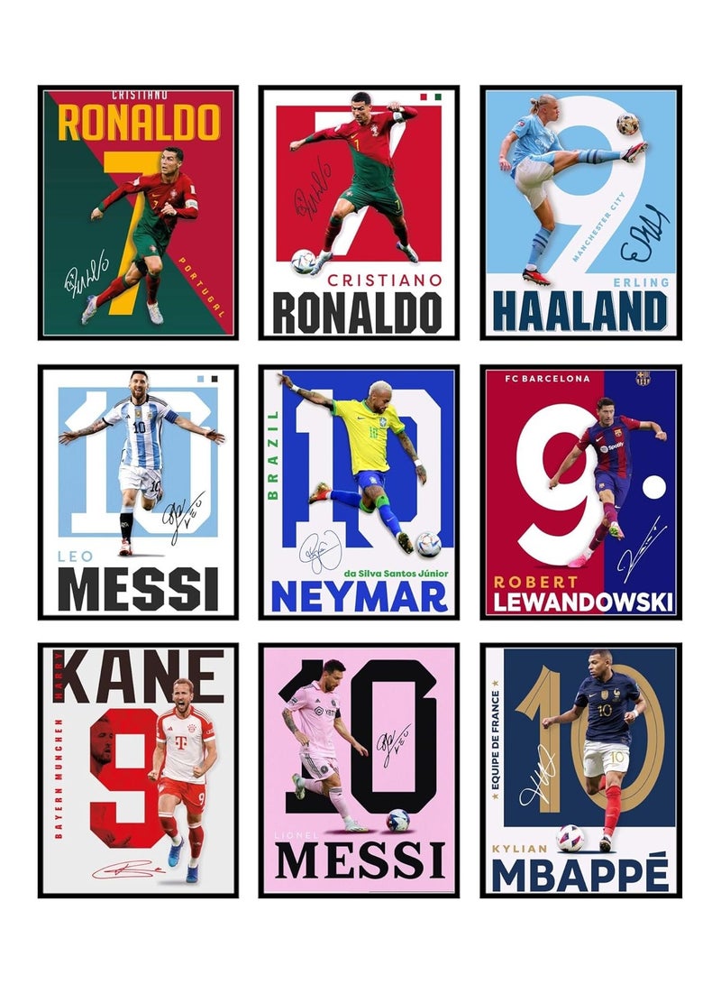 Prints Soccer Poster Soccer Posters For Boys Bedroom Messi And Ronaldo Poster Soccer Wall Art Messi Wall Art Ronaldo Posters Unframed Set Of 9 - Image 1