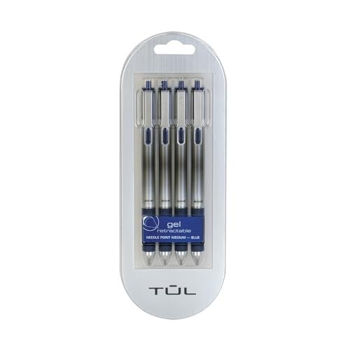 TUL Gel Pens, Retractable, Needle Point, 0.7 mm, Blue Barrel, Blue Ink, Pack Of 4 - Image 1
