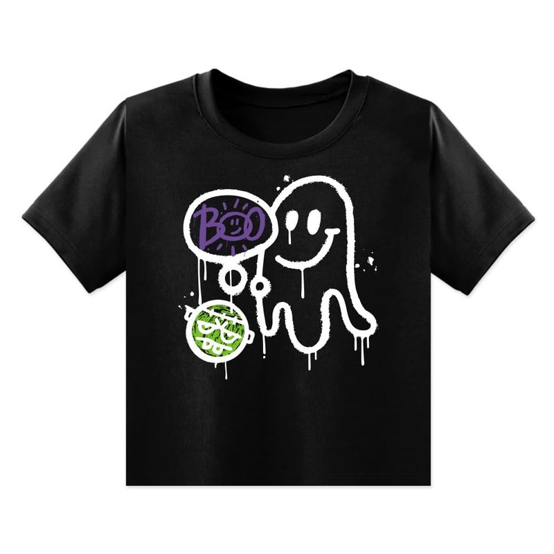 Blinket Halloween T Shirt Toddler Smiling Ghost Shirt Graffiti Graphic Shirts Black Print Short Sleeve Boo Letter Halloween Cotton Tees Tops for Baby Boys Girls2T - Image 2