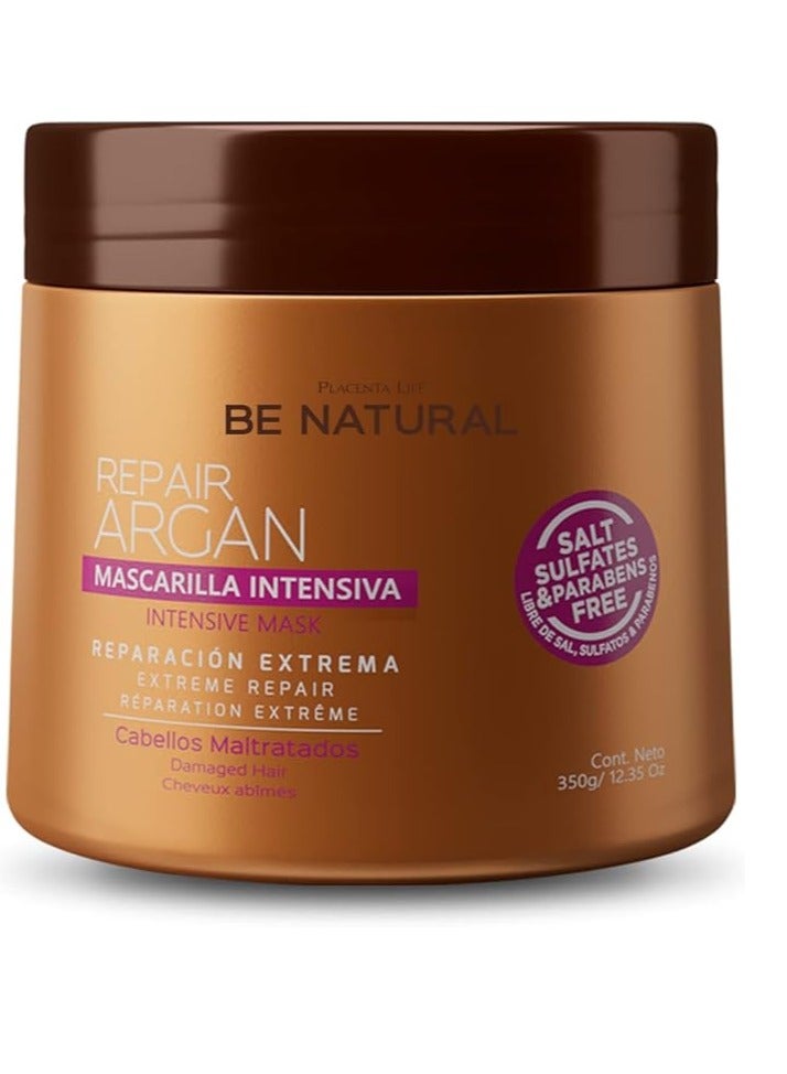 PLACENTA LIFE BE NATURAL REPAIR ARGAN Mask with Argan Oil For Damaged Hair - Total repair, shiny hair (350 gr/ 12.35 oZ) - Image 1
