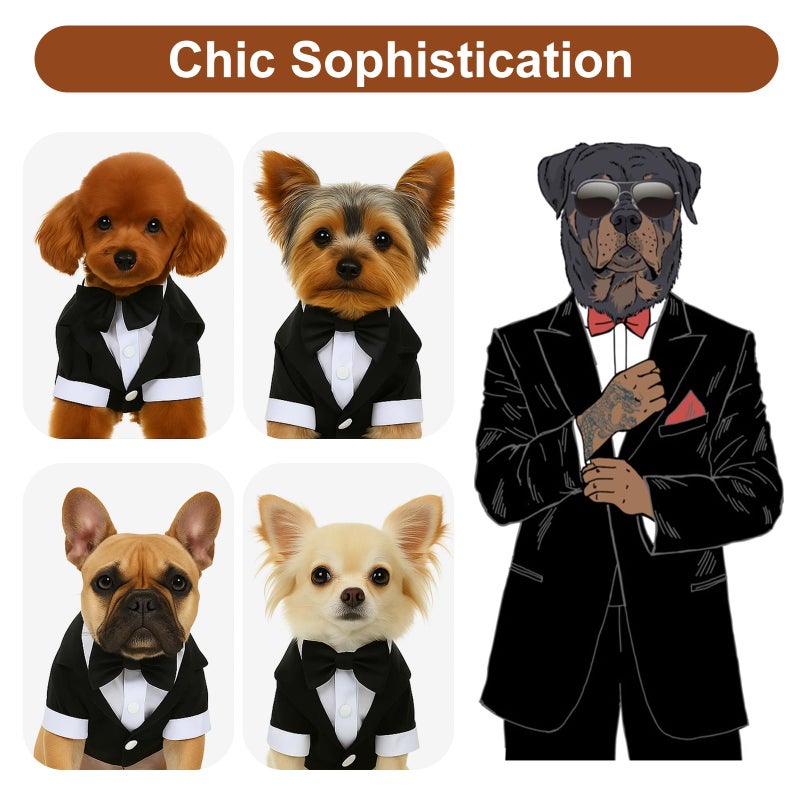 Larrel Dog Tuxedo, Dog Tuxedo Suit with Bow Tie, Pet Tuxedos for Small Dogs and Cats, Pet Wedding Attire Dress Up, Doggy Prince Bow Tie Shirt, Doggy Gentleman Apparel for Halloween, Engagement and Christmas - Image 4