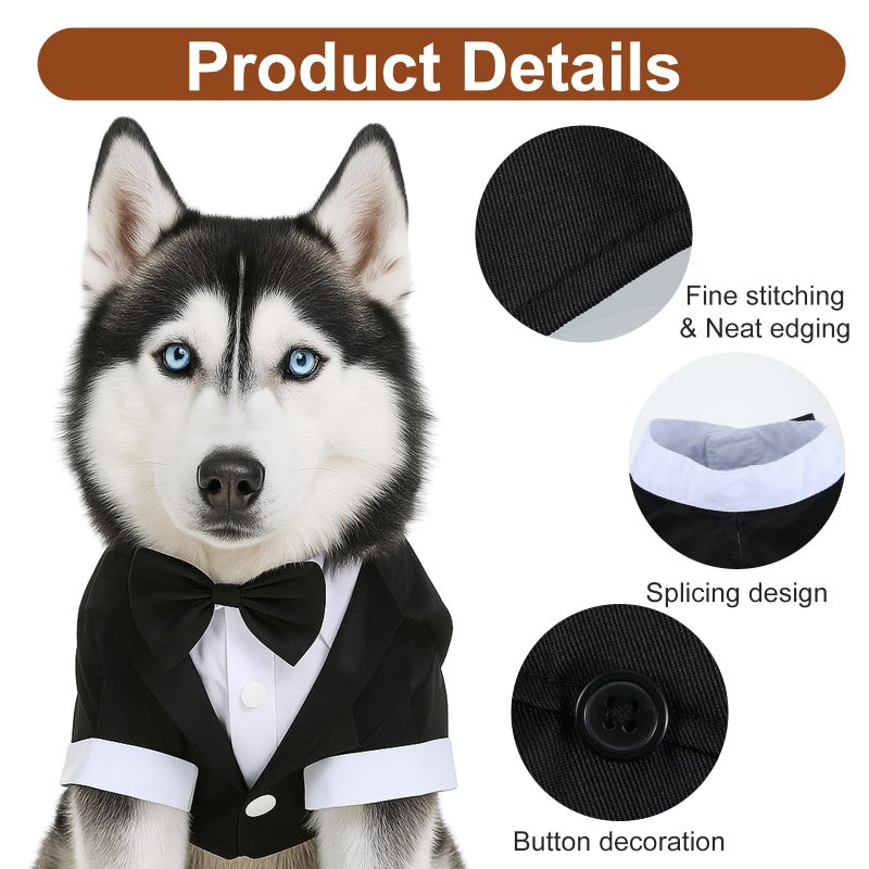 Larrel Dog Tuxedo, Dog Tuxedo Suit with Bow Tie, Pet Tuxedos for Small Dogs and Cats, Pet Wedding Attire Dress Up, Doggy Prince Bow Tie Shirt, Doggy Gentleman Apparel for Halloween, Engagement and Christmas - Image 2
