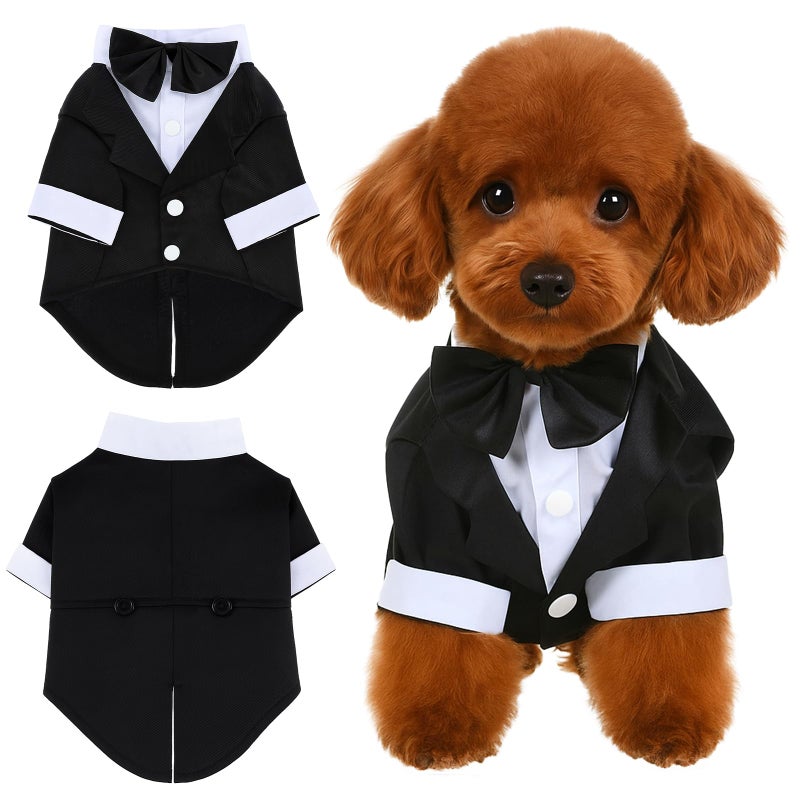 Larrel Dog Tuxedo, Dog Tuxedo Suit with Bow Tie, Pet Tuxedos for Small Dogs and Cats, Pet Wedding Attire Dress Up, Doggy Prince Bow Tie Shirt, Doggy Gentleman Apparel for Halloween, Engagement and Christmas - Image 1
