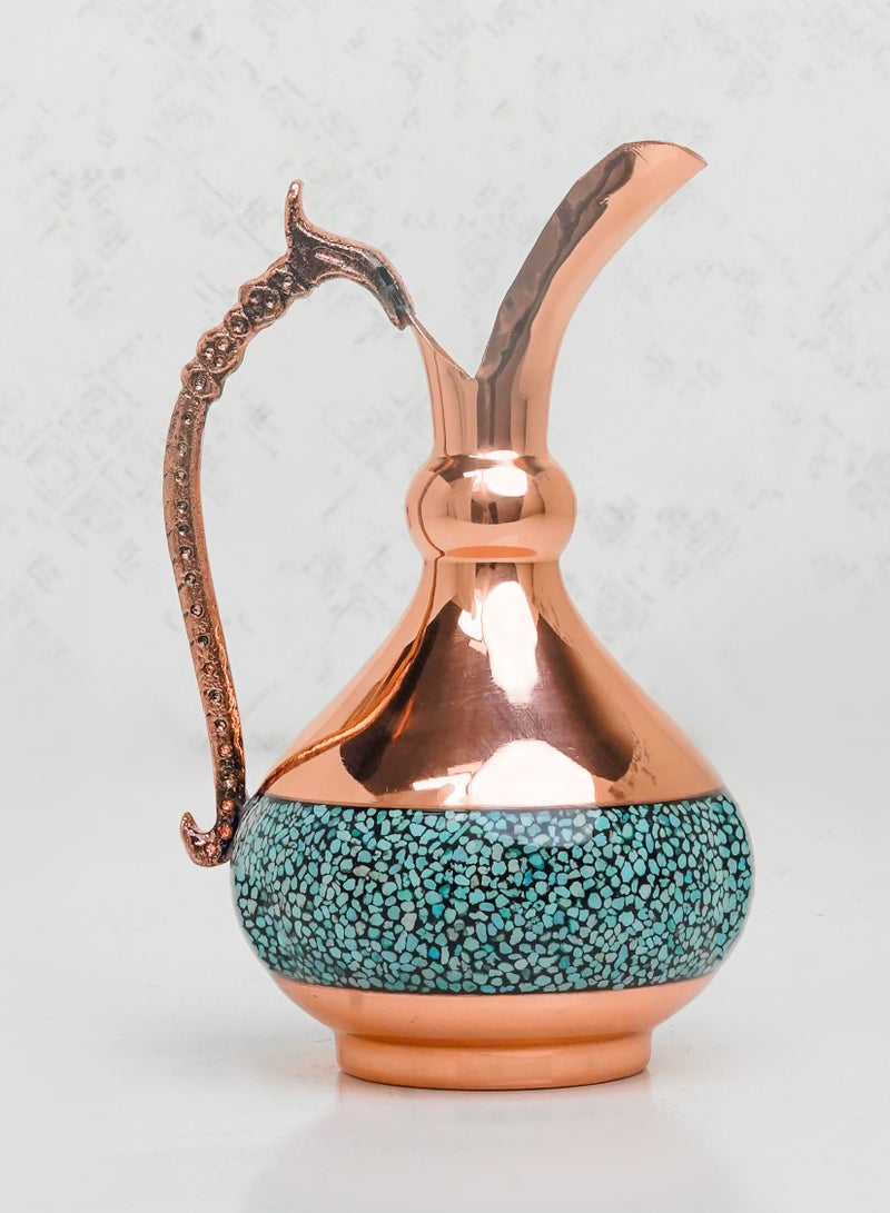 Aghajani Handcrafted Antique Copper and Turquoise Bulb-Shaped Pitcher, Vintage-Inspired Home Decor - Image 1