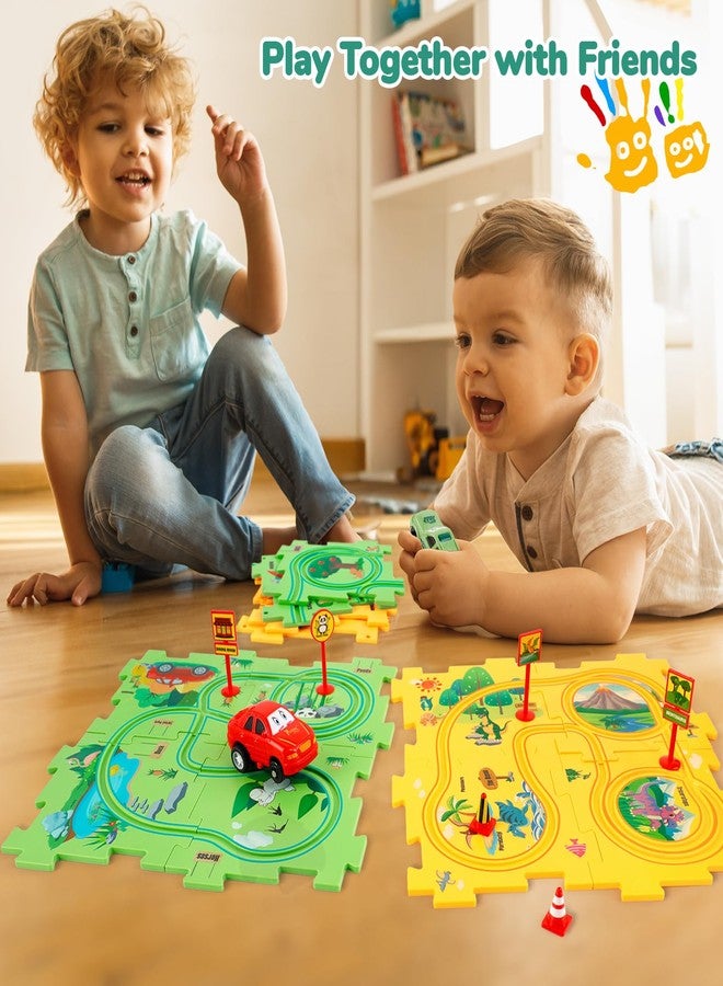 YOOYID Plastic Floor Puzzles for Kids with 2 Cute Vehicles, Puzzle Racer Kids Car Track Set, Montessori Toys for 3 4 5 6 Year Old Boys, Gifts for 3 4 5 6 Year Old Boys, Toys for Ages 3-4 - Image 3