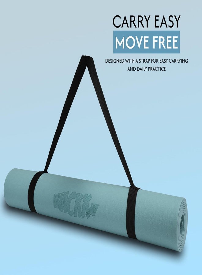 Whackk TPE 4mm Alignment Yoga Mat|Fog Blue|TPE Non-Slip Yoga & Exercise Mat with Carry Strap|Non toxic Lightweight, Eco-Friendly I Yoga & Pilates Exercise Fitness - Image 4