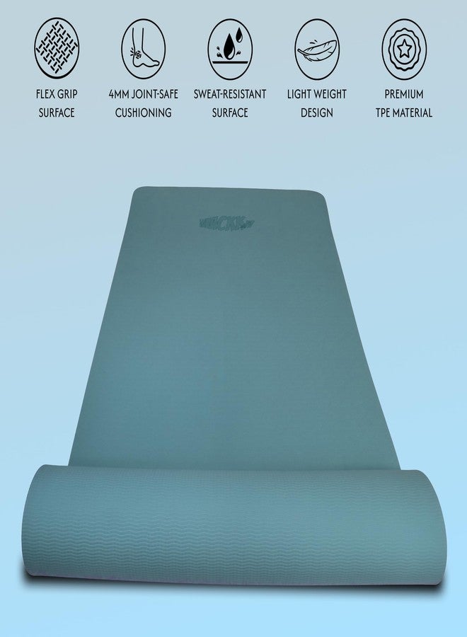 Whackk TPE 4mm Alignment Yoga Mat|Fog Blue|TPE Non-Slip Yoga & Exercise Mat with Carry Strap|Non toxic Lightweight, Eco-Friendly I Yoga & Pilates Exercise Fitness - Image 2