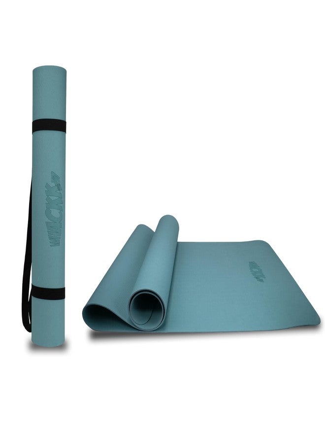 Whackk TPE 4mm Alignment Yoga Mat|Fog Blue|TPE Non-Slip Yoga & Exercise Mat with Carry Strap|Non toxic Lightweight, Eco-Friendly I Yoga & Pilates Exercise Fitness - Image 1