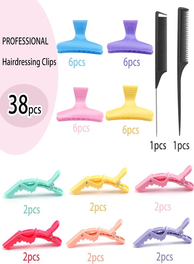 Jelyne 38 Pcs Pastel Styling Hair Clips Set Butterfly Hair Clamps Clips Alligator Hair Clips Croc Clips and Rat Tail Comb for Styling Sectioning Cuttingm Coloring Hairdressing Salon Tool Hair Accessories - Image 2