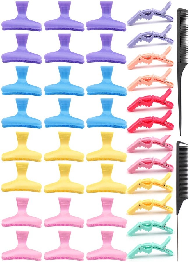 Jelyne 38 Pcs Pastel Styling Hair Clips Set Butterfly Hair Clamps Clips Alligator Hair Clips Croc Clips and Rat Tail Comb for Styling Sectioning Cuttingm Coloring Hairdressing Salon Tool Hair Accessories - Image 1