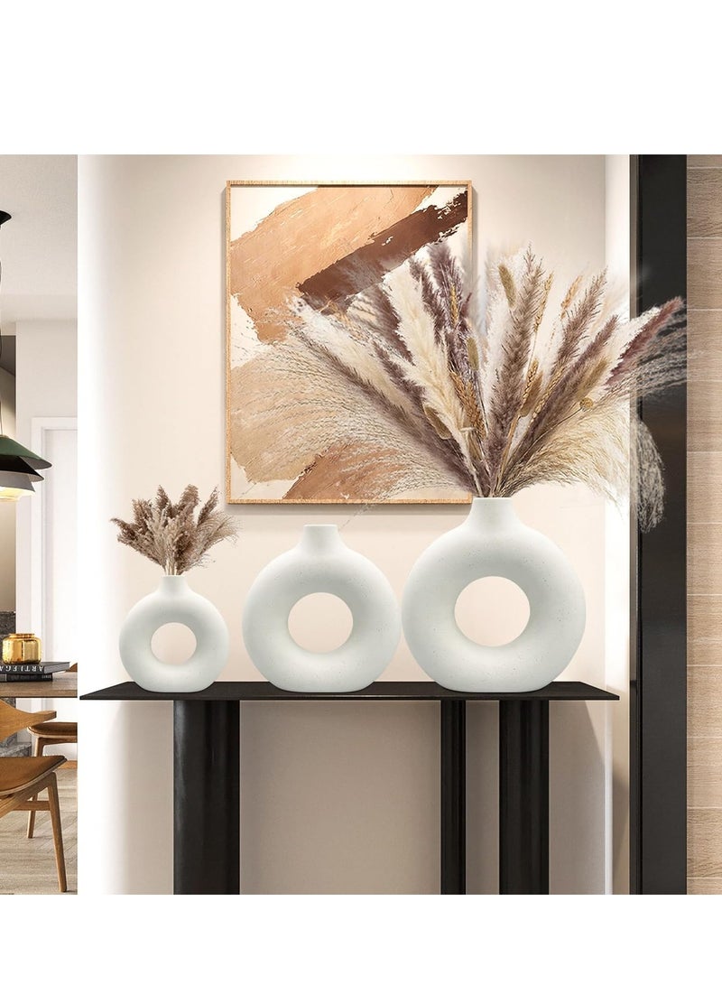 MIXDE White Ceramic Vases Set 3 for Modern Home Decor,Round Matte Pampas Flower Vases Minimalist Nordic Boho Ins Style for Wedding Dinner Table Party Living Room, Decorative Gift - Image 4