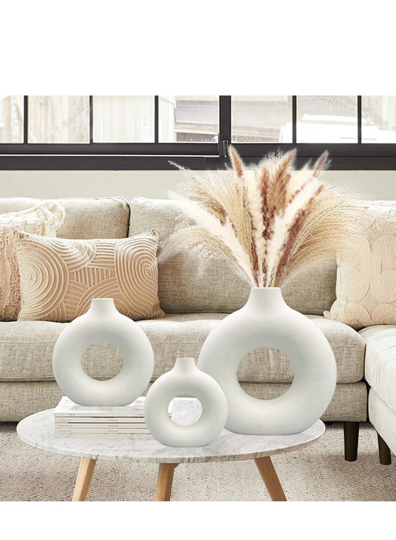 MIXDE White Ceramic Vases Set 3 for Modern Home Decor,Round Matte Pampas Flower Vases Minimalist Nordic Boho Ins Style for Wedding Dinner Table Party Living Room, Decorative Gift - Image 3