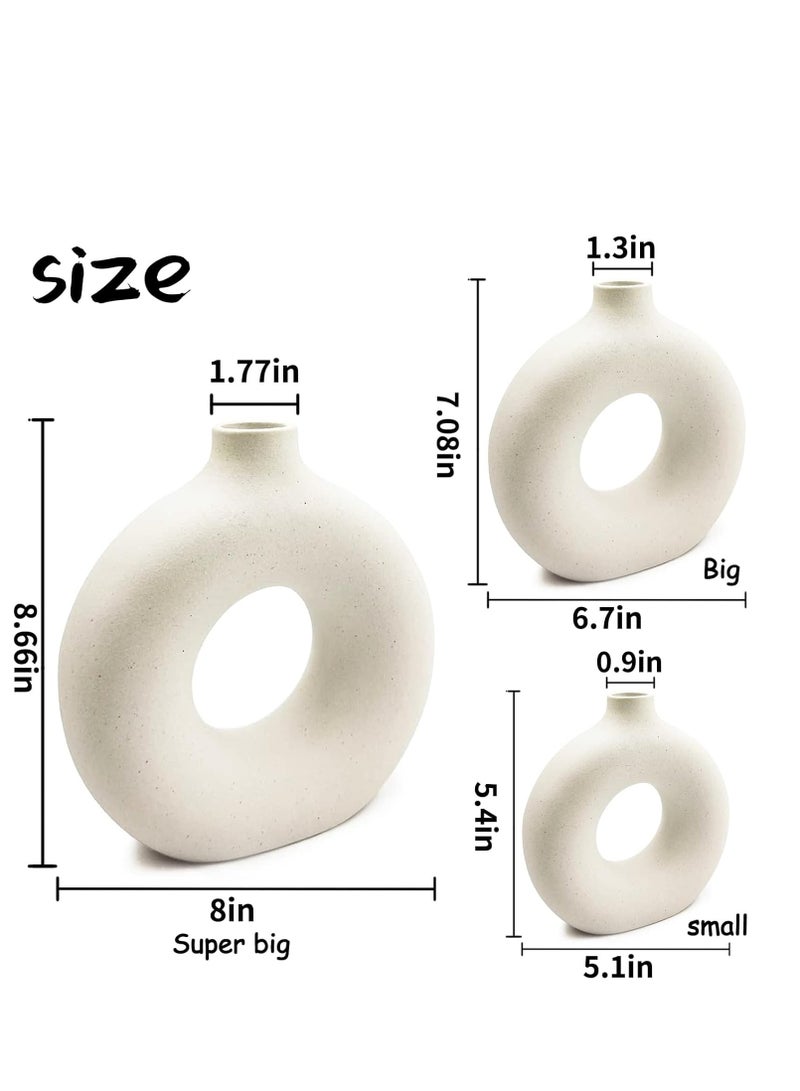 MIXDE White Ceramic Vases Set 3 for Modern Home Decor,Round Matte Pampas Flower Vases Minimalist Nordic Boho Ins Style for Wedding Dinner Table Party Living Room, Decorative Gift - Image 5