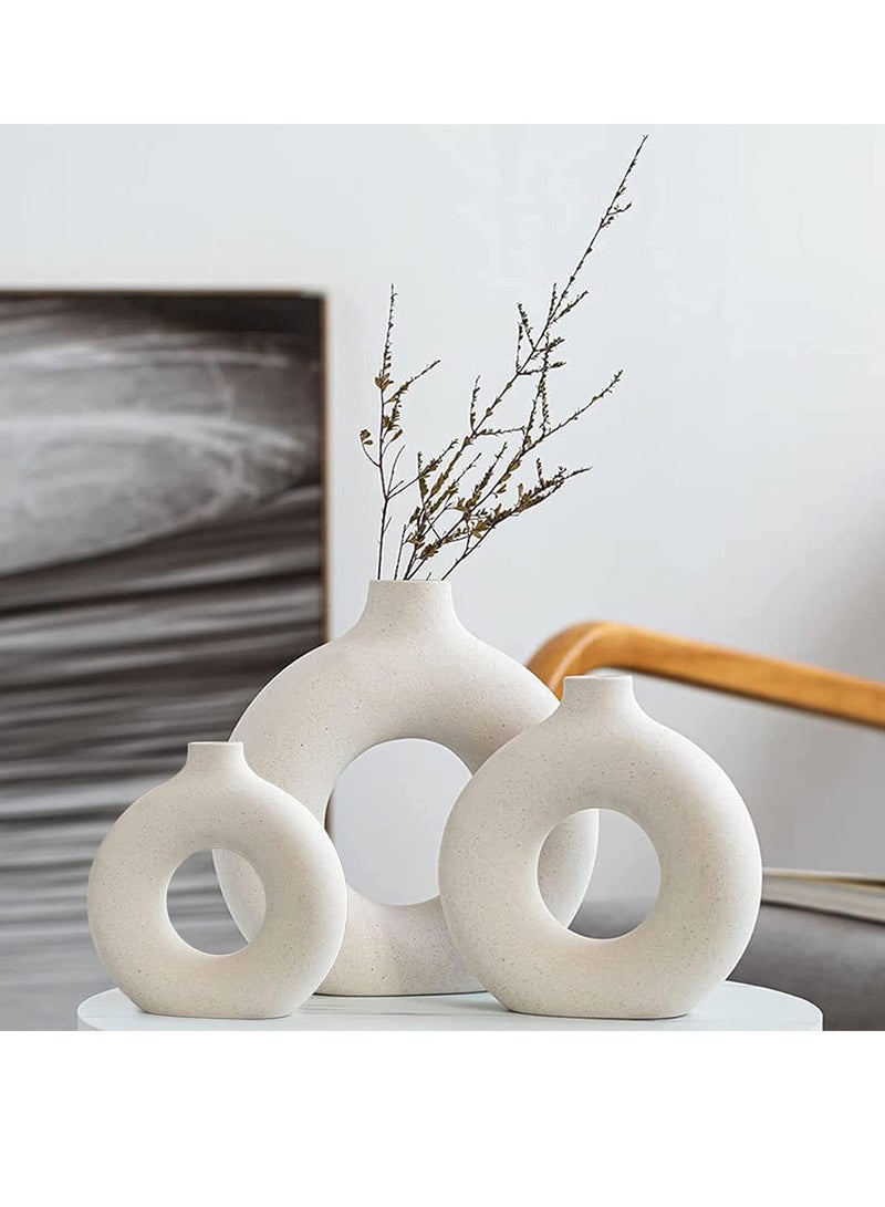 MIXDE White Ceramic Vases Set 3 for Modern Home Decor,Round Matte Pampas Flower Vases Minimalist Nordic Boho Ins Style for Wedding Dinner Table Party Living Room, Decorative Gift - Image 1
