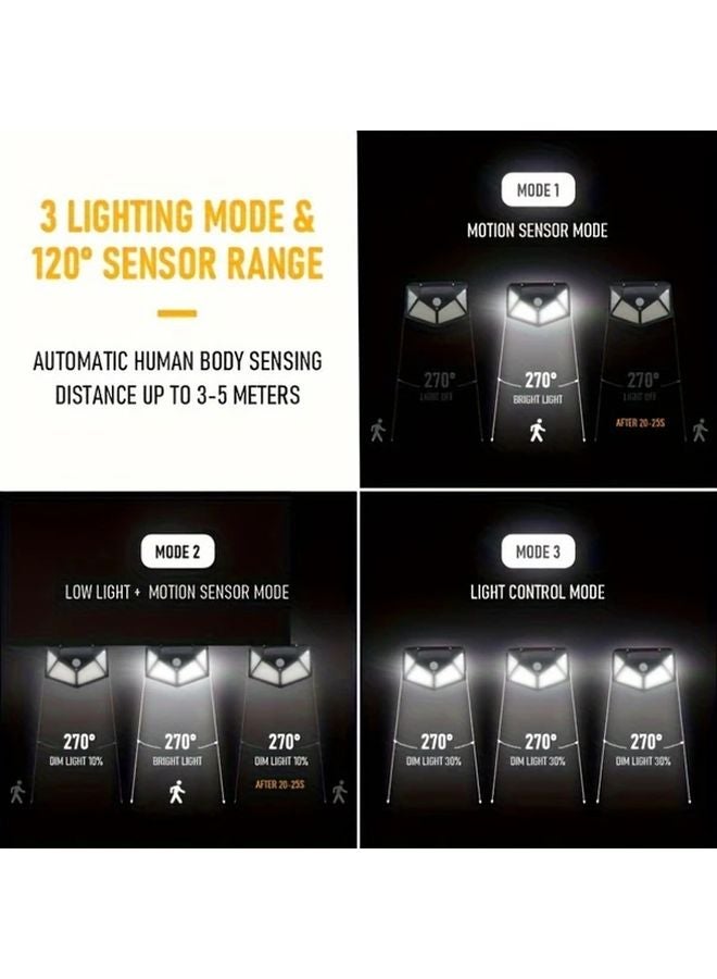 أضواء شمسية خارجية 4 قطع 100 لمبة LED 3 أوضاع استشعار حركة لاسلكية للحديقة والسياج - Image 4