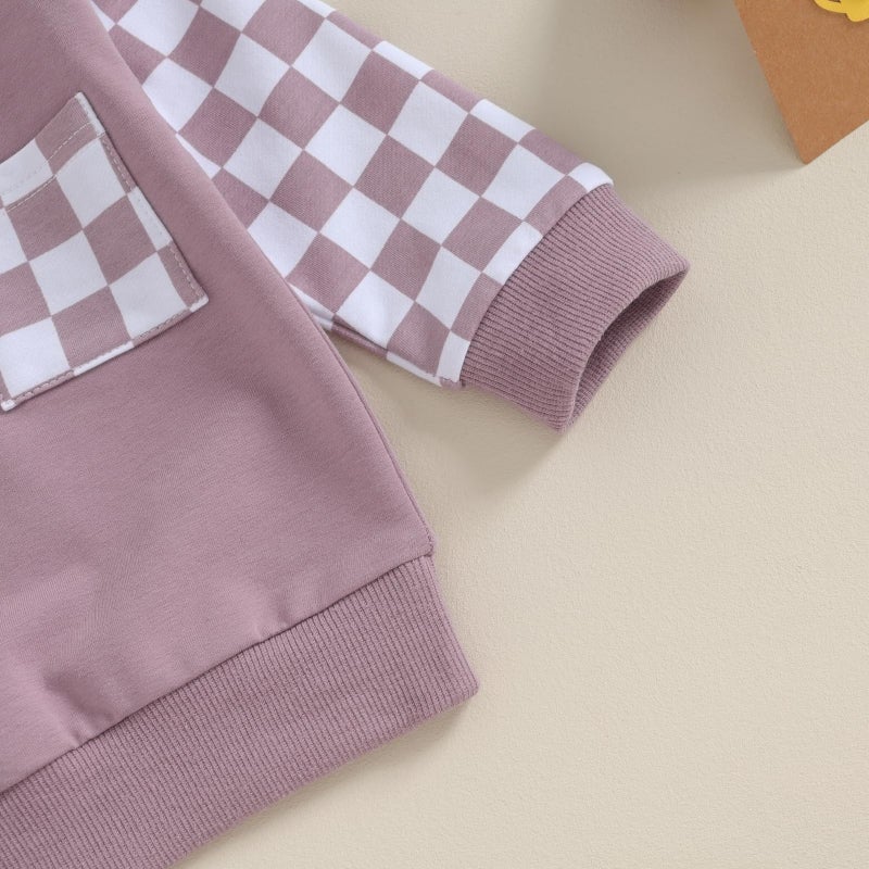 BeQeuewll Baby Girl Clothes Fall Winter Outfits Long Sleeve Sweatsuit Checkboard Sweatshirt and Pants Toddler Infant Clothing (purple, 18-24 Months) - Image 5