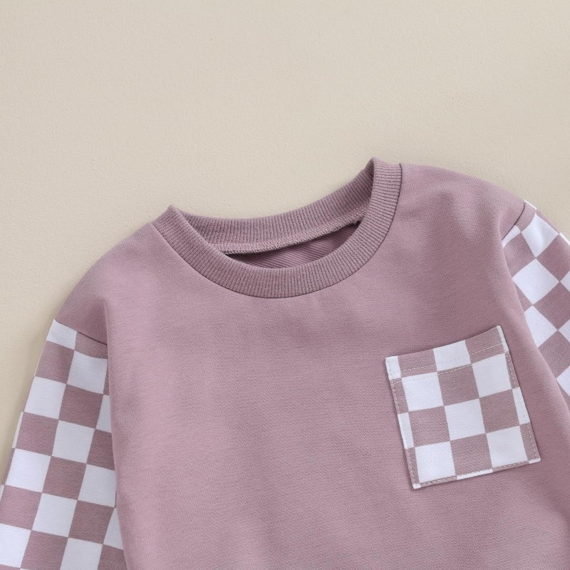 BeQeuewll Baby Girl Clothes Fall Winter Outfits Long Sleeve Sweatsuit Checkboard Sweatshirt and Pants Toddler Infant Clothing (purple, 18-24 Months) - Image 4