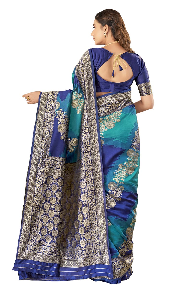 MANOHARI Women's Traditional Most Heavy Banarasi Silk With Woven Design Fully Jacquard Work Blue Saree With Blouse Piece - Image 4